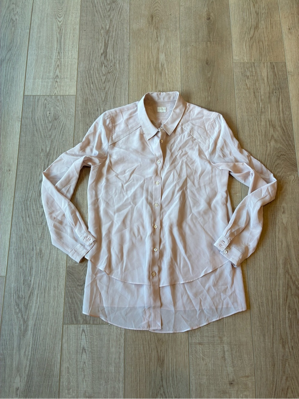 Poetry Light Pink silk Button-Up Sheer Blouse collar size 4 oversized elegant